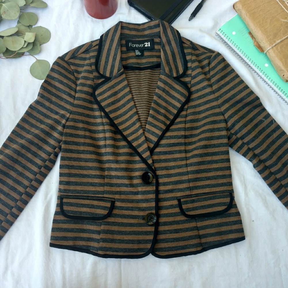F21 Charcoal & Cognac Striped Blazer